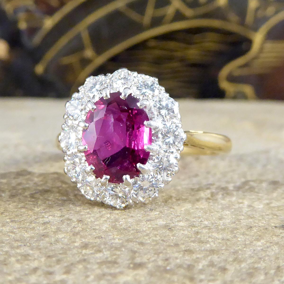 1960s Ruby and Diamond Cluster Ring in 18 Carat Yellow and Platinum In Good Condition For Sale In Yorkshire, West Yorkshire