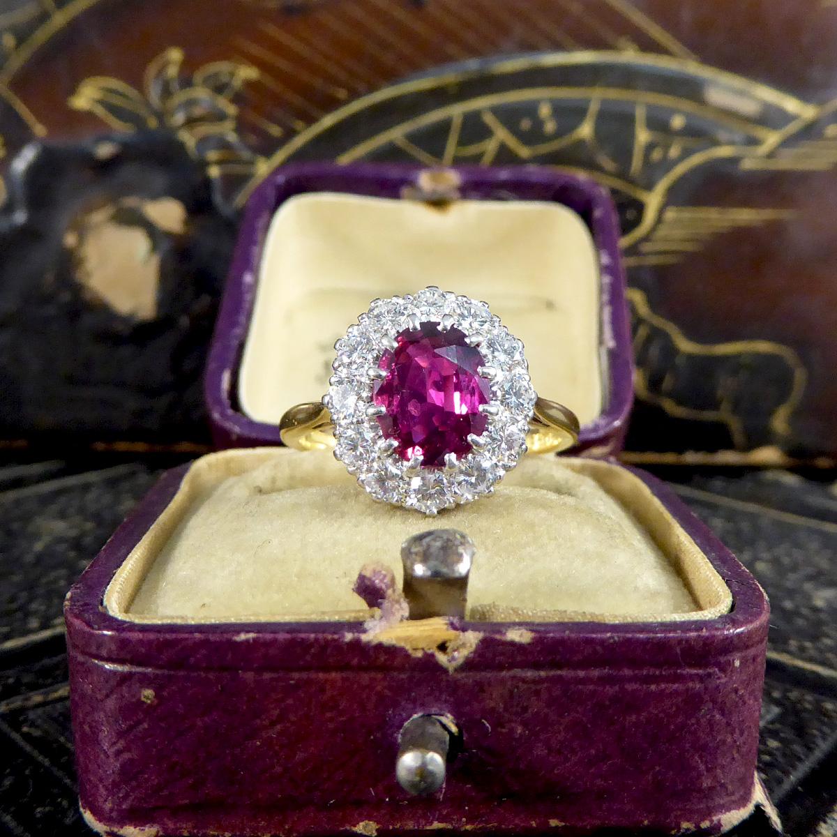 1960s Ruby and Diamond Cluster Ring in 18 Carat Yellow and Platinum For Sale 1
