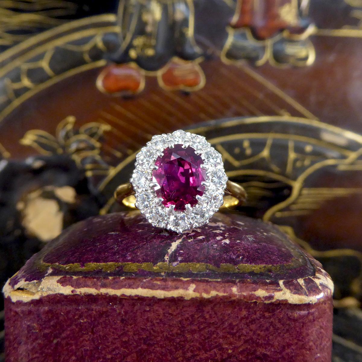 1960s Ruby and Diamond Cluster Ring in 18 Carat Yellow and Platinum For Sale 3