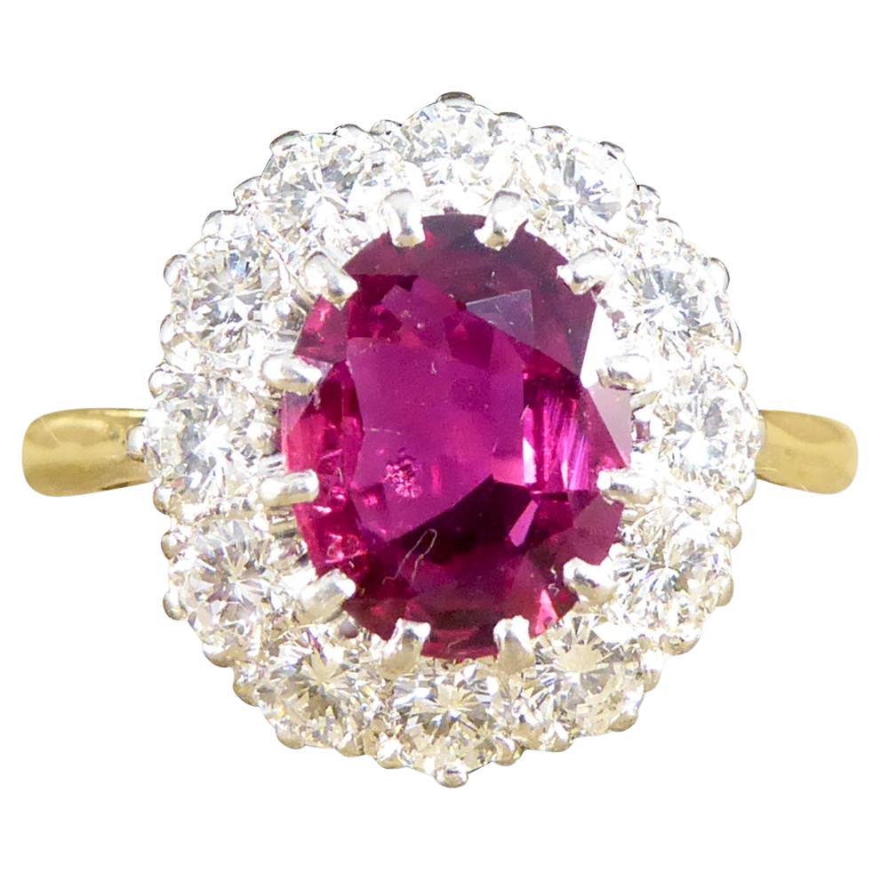 1960s Ruby and Diamond Cluster Ring in 18 Carat Yellow and Platinum For Sale