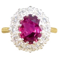 1960s Ruby and Diamond Cluster Ring in 18 Carat Yellow and Platinum