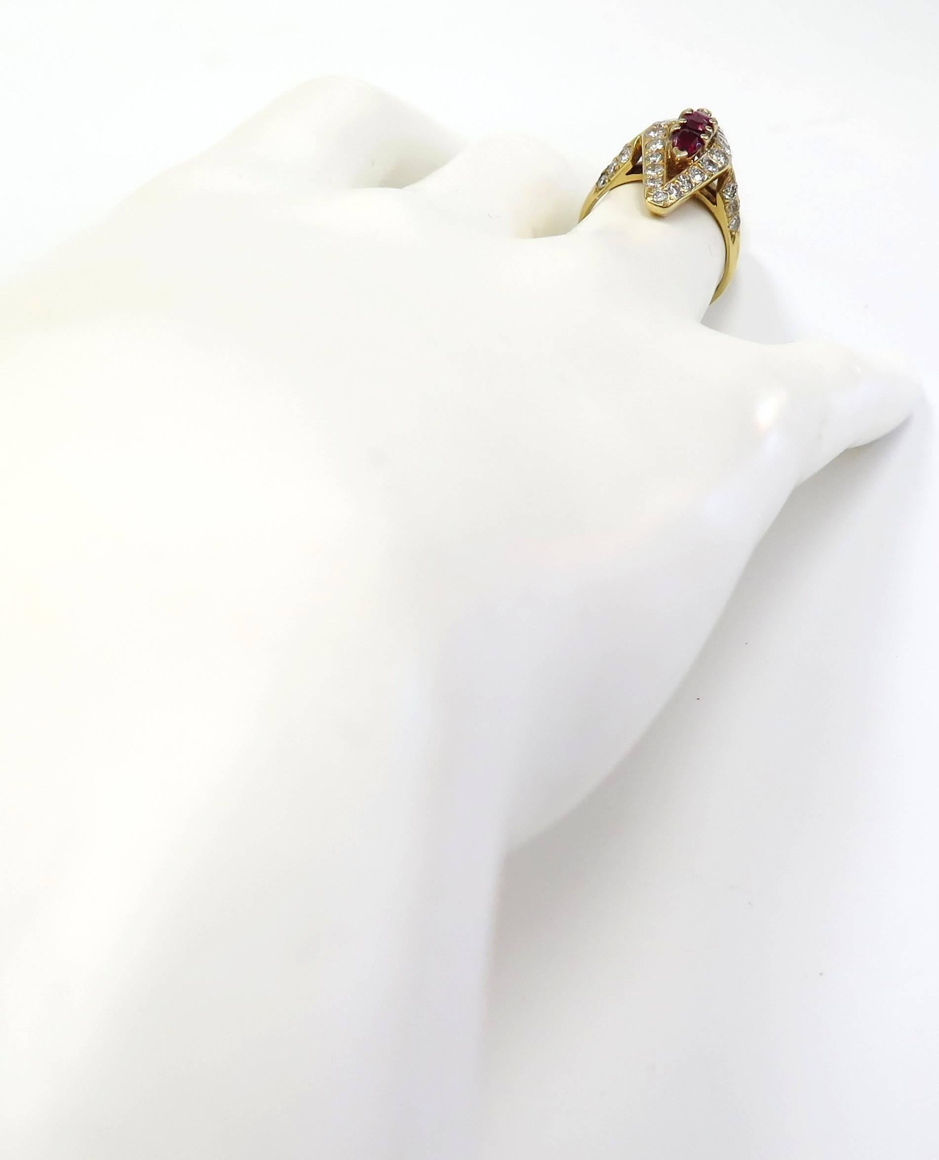 Retro 1960s Ruby and Diamond Ring, 1.50 Carat Diamonds, 18 Karat For Sale