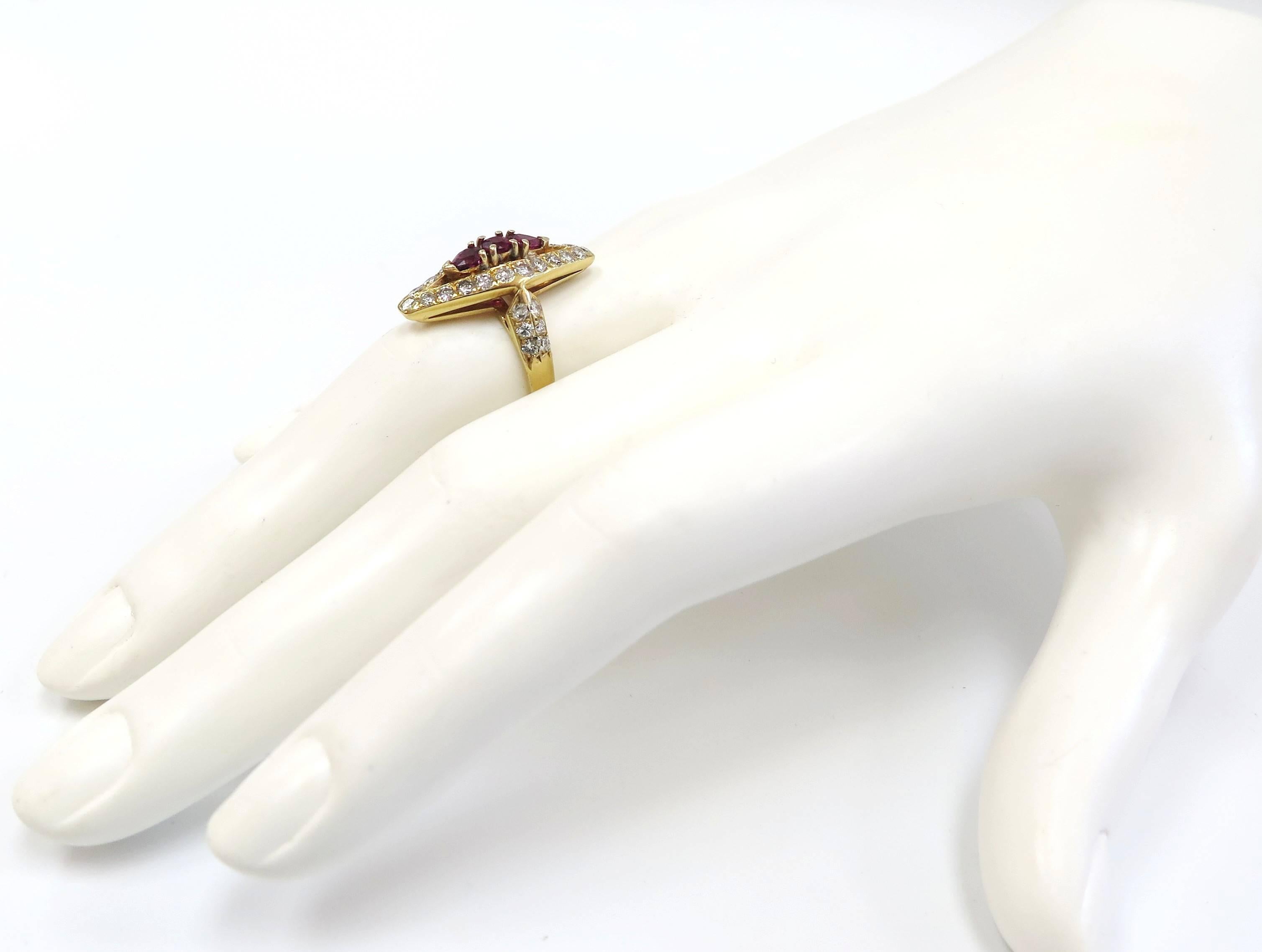 Round Cut 1960s Ruby and Diamond Ring, 1.50 Carat Diamonds, 18 Karat For Sale