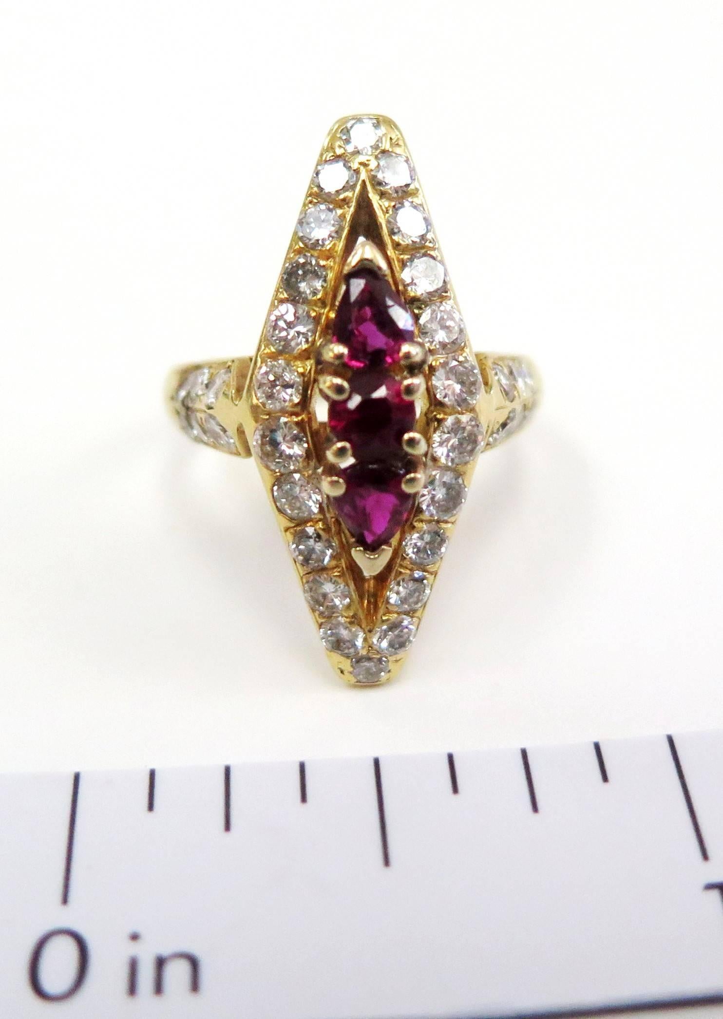 1960s Ruby and Diamond Ring, 1.50 Carat Diamonds, 18 Karat In Excellent Condition For Sale In Bellmore, NY