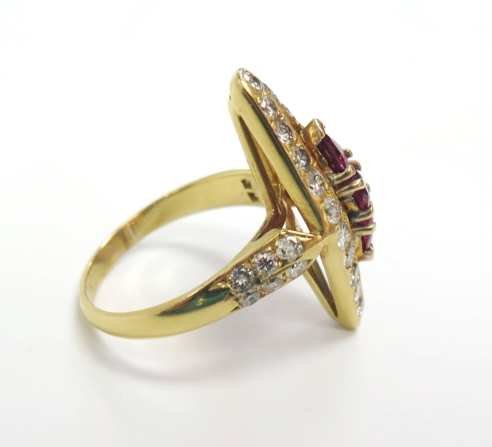 Women's 1960s Ruby and Diamond Ring, 1.50 Carat Diamonds, 18 Karat For Sale