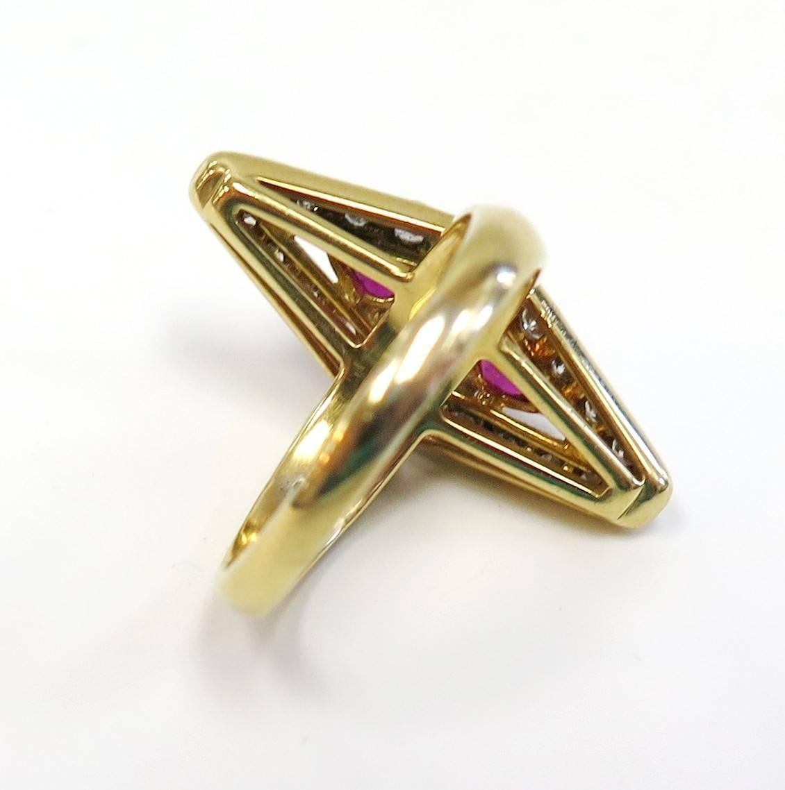 1960s Ruby and Diamond Ring, 1.50 Carat Diamonds, 18 Karat For Sale 1