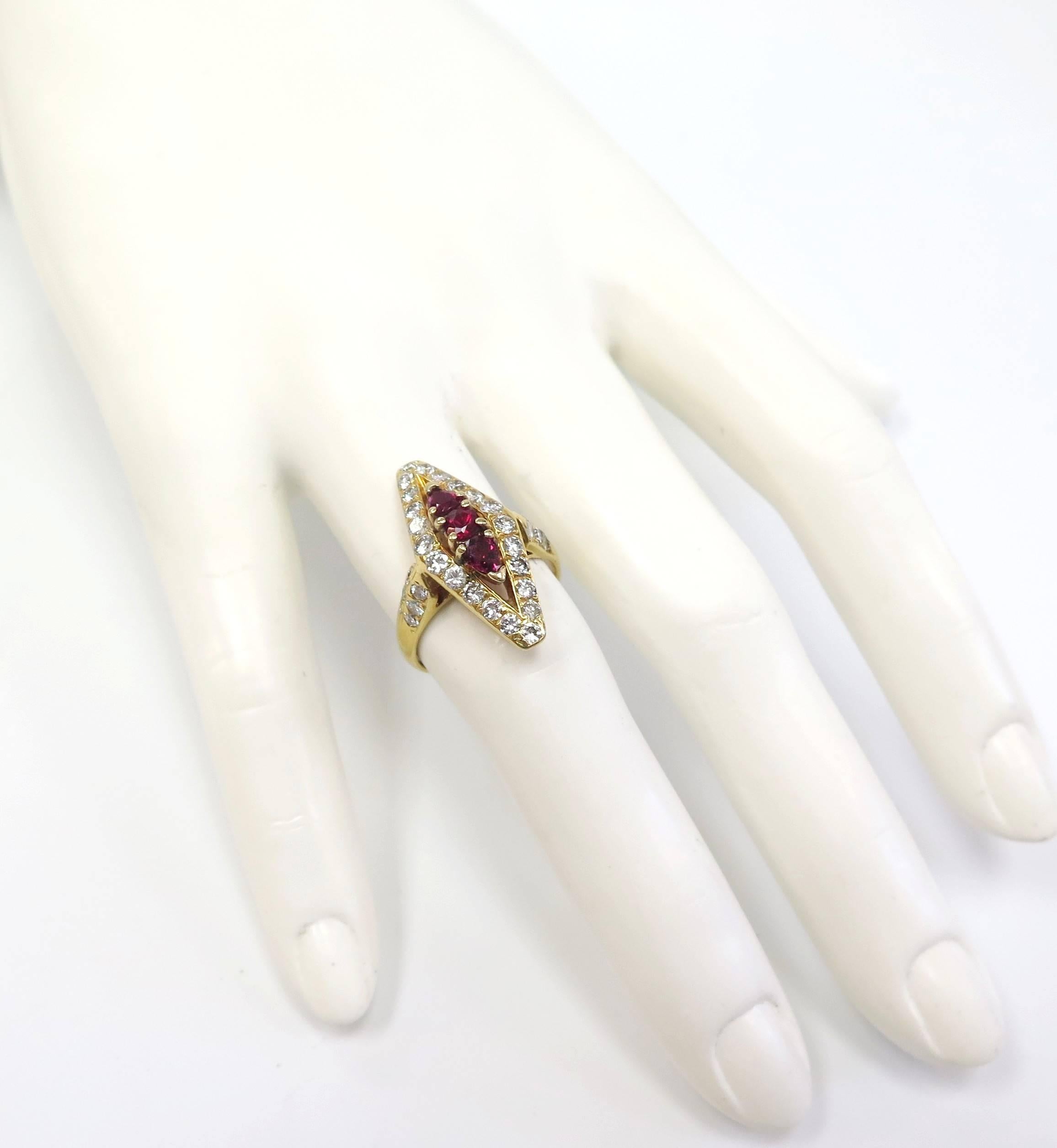 1960s Ruby and Diamond Ring, 1.50 Carat Diamonds, 18 Karat For Sale 2