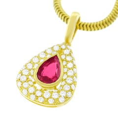 1960s Ruby and Diamond Set Gold Pendant
