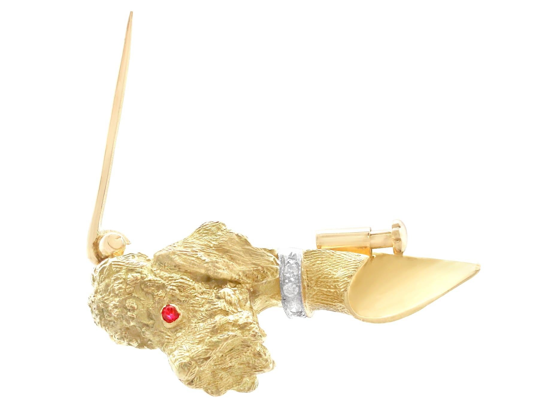 1960s Ruby and Diamond Yellow Gold Poodle Brooch For Sale 1