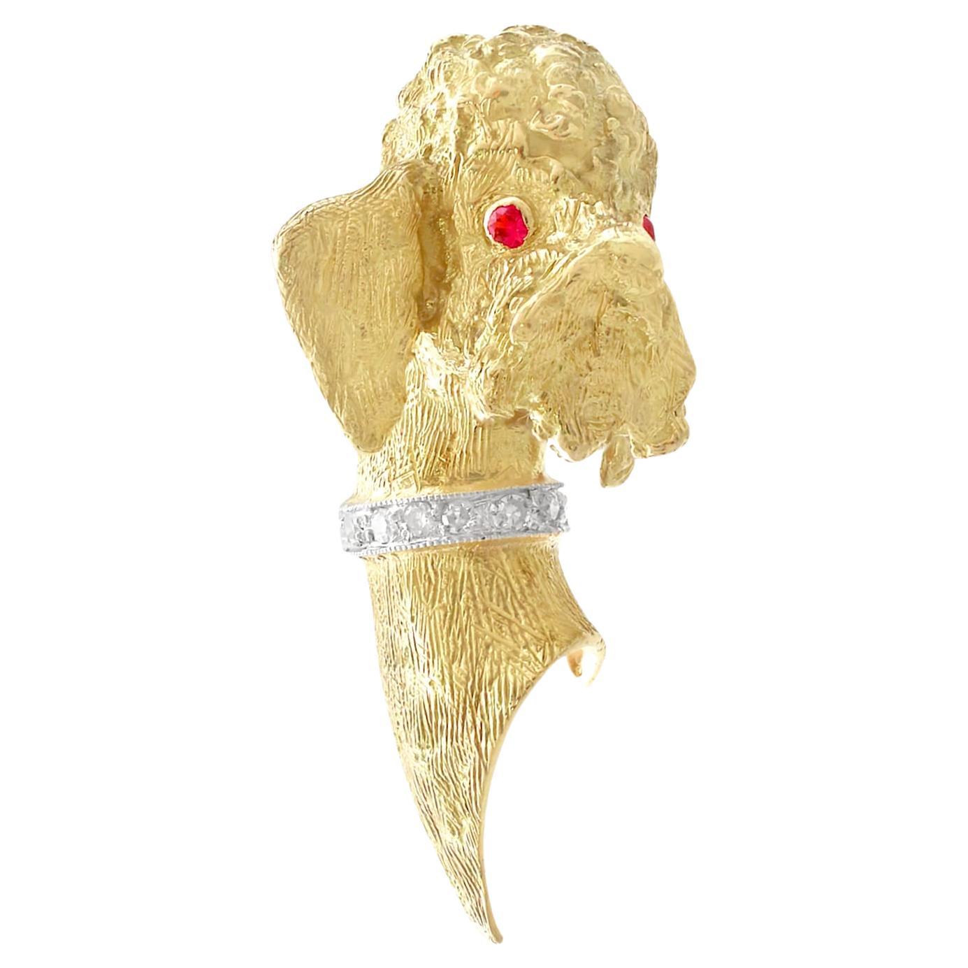 1960s Ruby and Diamond Yellow Gold Poodle Brooch For Sale