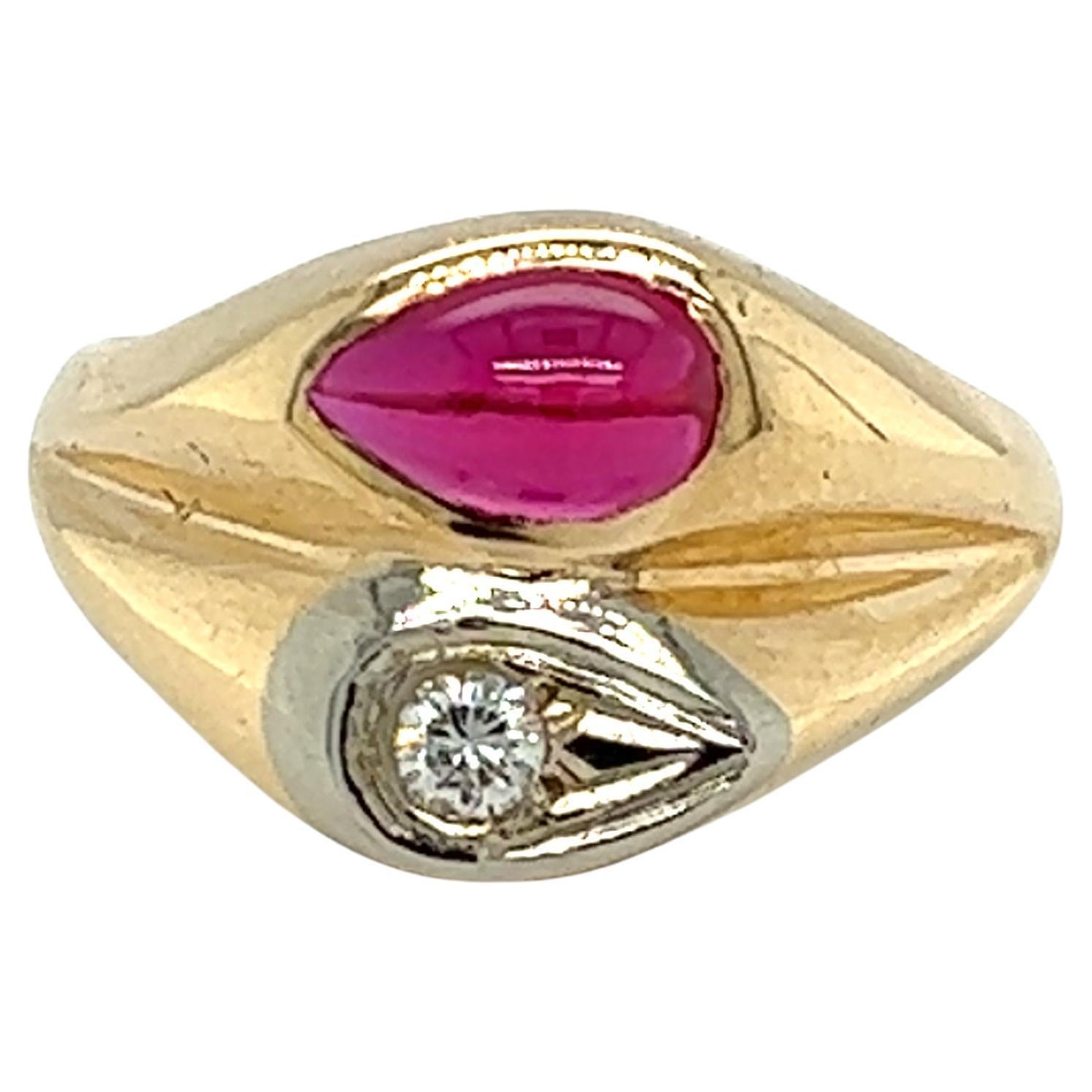 1960s Ruby and Diamond Yin Yang Design Ring in 14K Gold