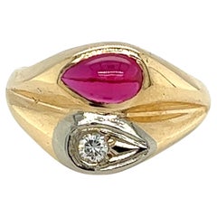 Vintage 1960s Ruby and Diamond Yin Yang Design Ring in 14K Gold