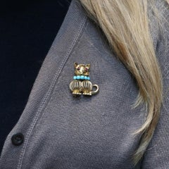 1960s Ruby and Turquoise Cat Brooch in 18 Karat Gold by Hans Georg Mautner