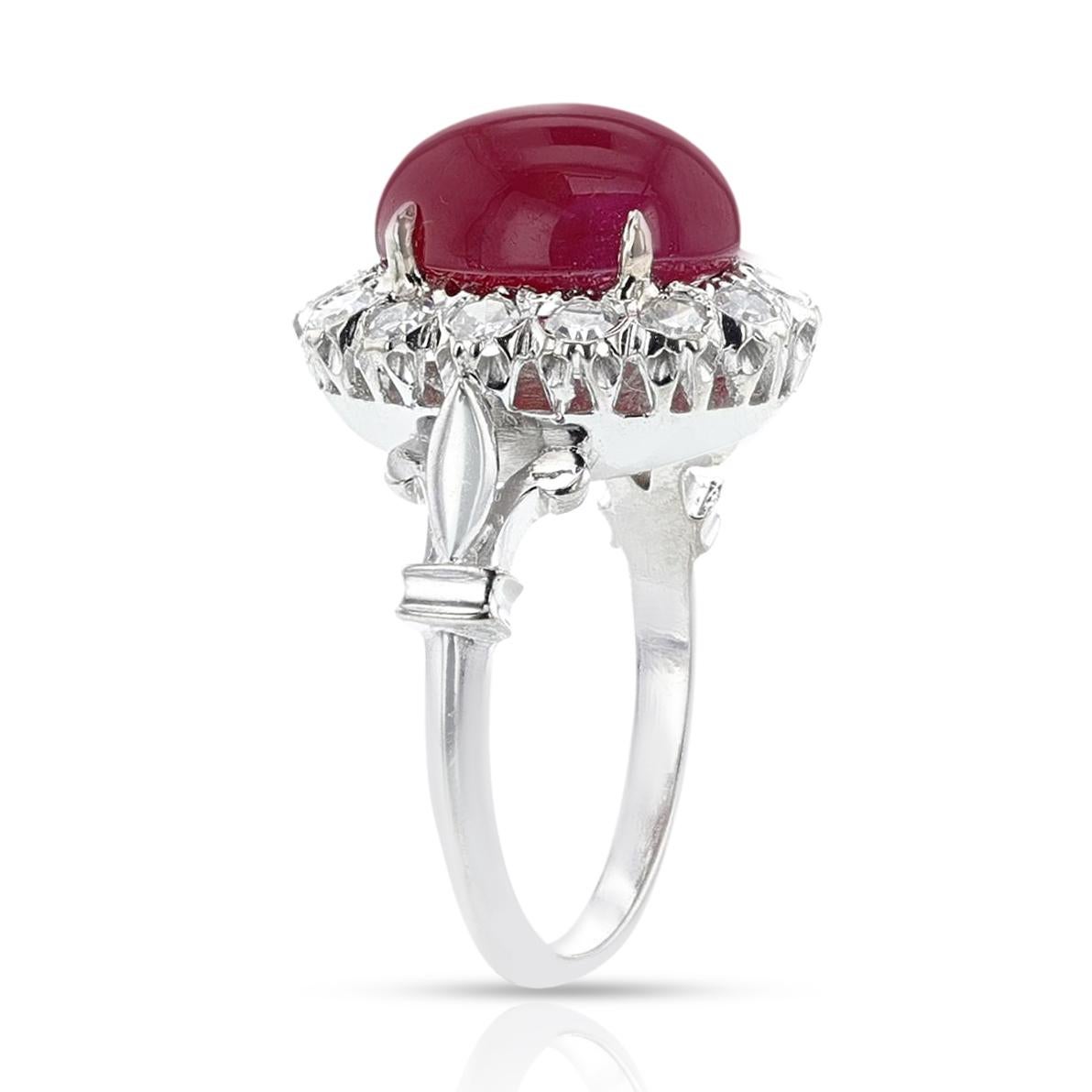 1960s Ruby Cabochon and Diamond Ring, 14k In Excellent Condition For Sale In New York, NY