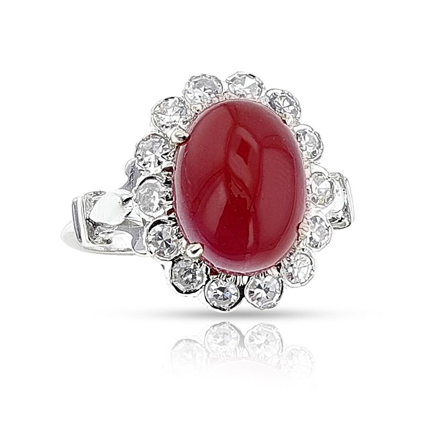 Women's or Men's 1960s Ruby Cabochon and Diamond Ring, 14k For Sale