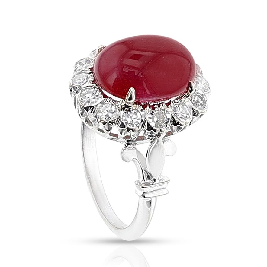 1960s Ruby Cabochon and Diamond Ring, 14k For Sale 1