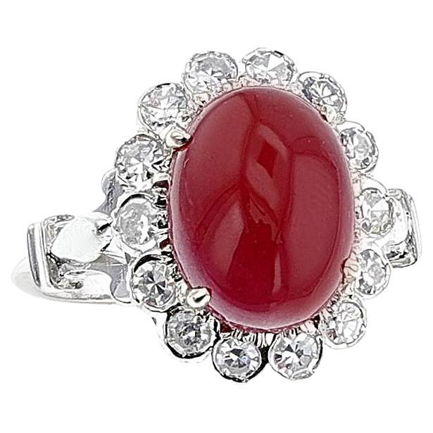 Anillo de cabujón de rubí y diamantes de los años 60, 14k