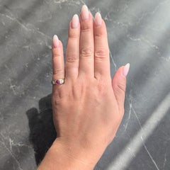 1960's Ruby Diamond 14 Karat Yellow Gold Vintage Three Stone Ring