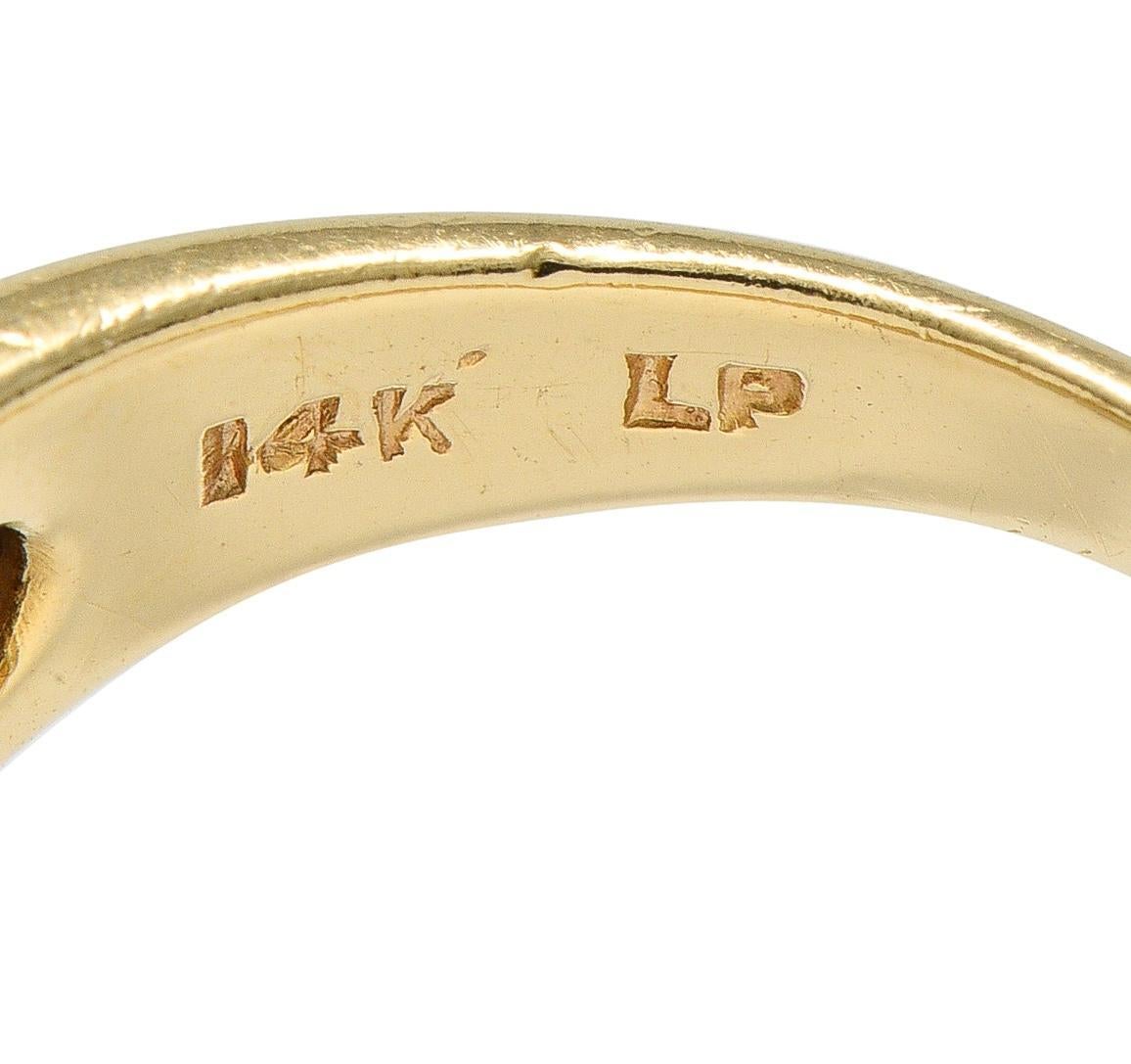 Women's 1960's Ruby Diamond 14 Karat Yellow Gold Vintage Three Stone Ring For Sale