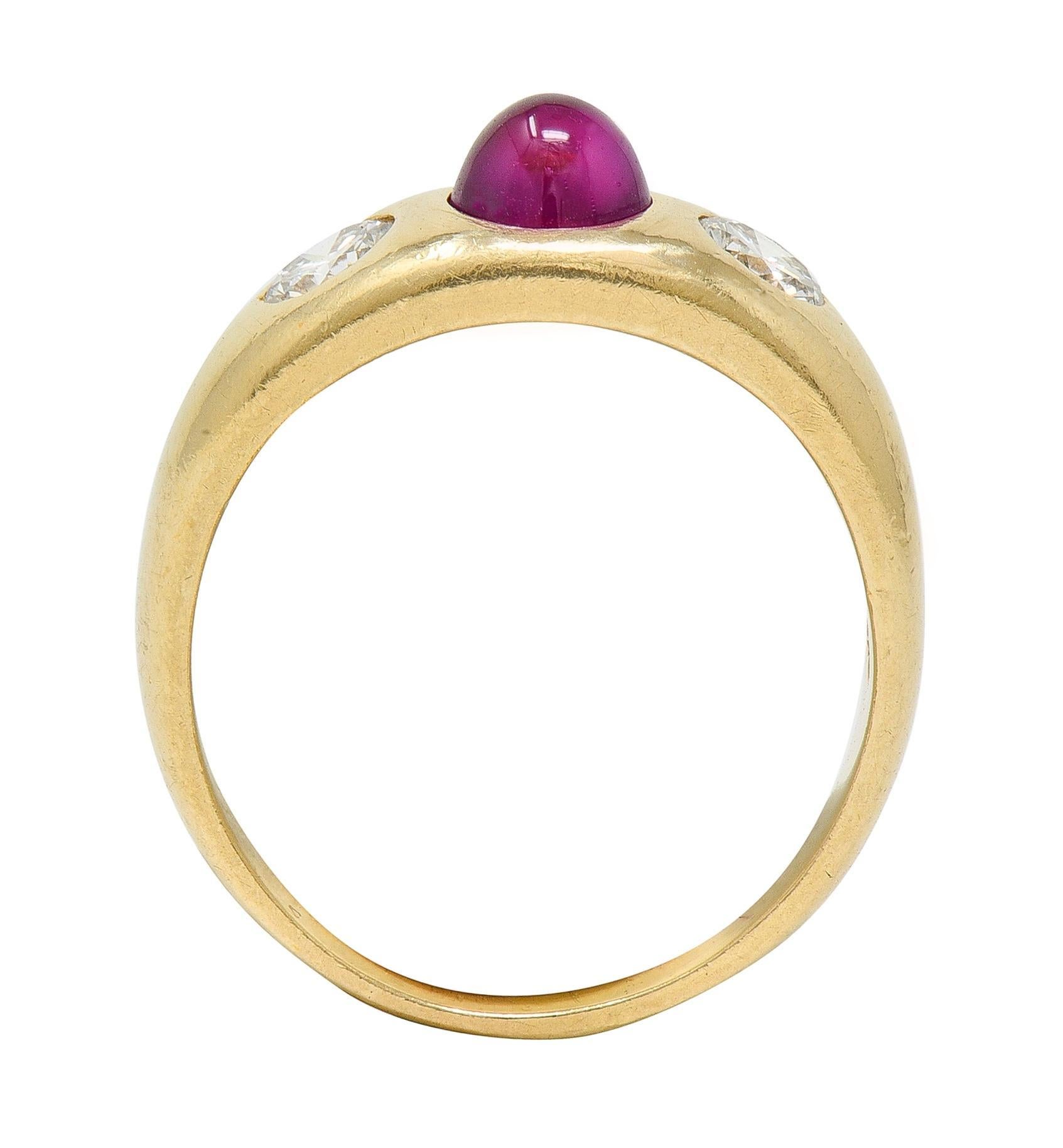 1960's Ruby Diamond 14 Karat Yellow Gold Vintage Three Stone Ring For Sale 1