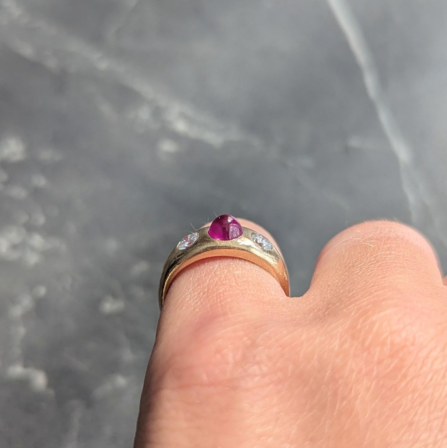 1960's Ruby Diamond 14 Karat Yellow Gold Vintage Three Stone Ring For Sale 3