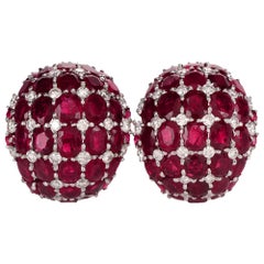 1960s GIA Ruby Diamond Cluster Dome Huggie Clip-On Earrings