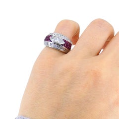 1960s Ruby Diamond Platinum Dome Ring 6.5