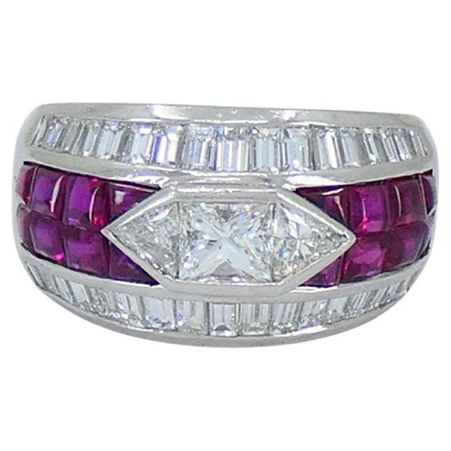 1960 Ruby Diamond Platinum Dome Ring 6.5 Unisexe en vente