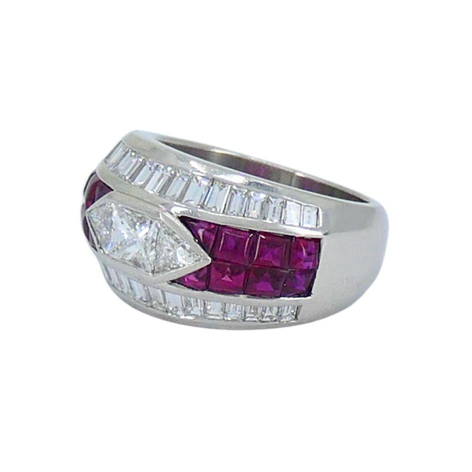 1960 Ruby Diamond Platinum Dome Ring 6.5 en vente 1