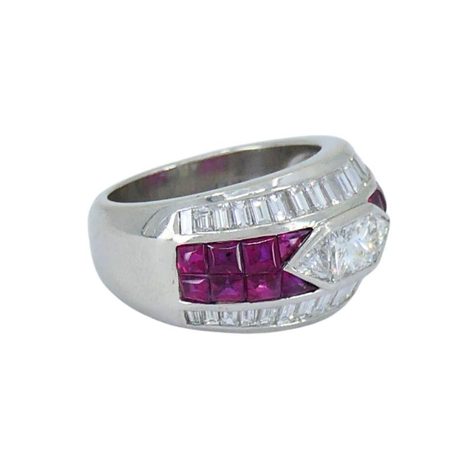 1960 Ruby Diamond Platinum Dome Ring 6.5 en vente 2