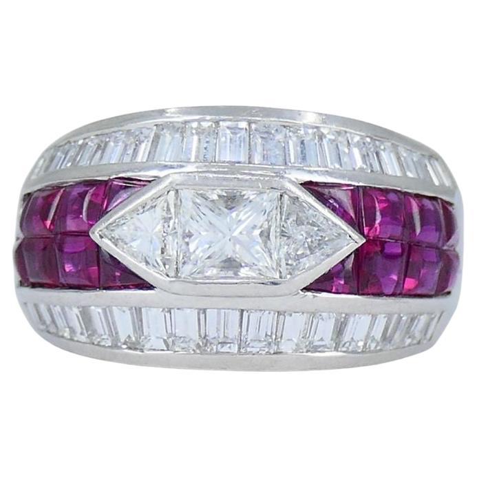 1960s Ruby Diamond Platinum Dome Ring 6.5
