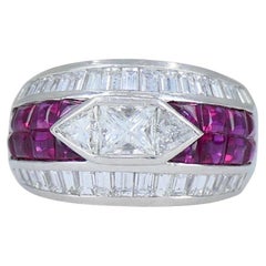 1960er Jahre Rubin-Diamant-Platin Dome Ring 6,5