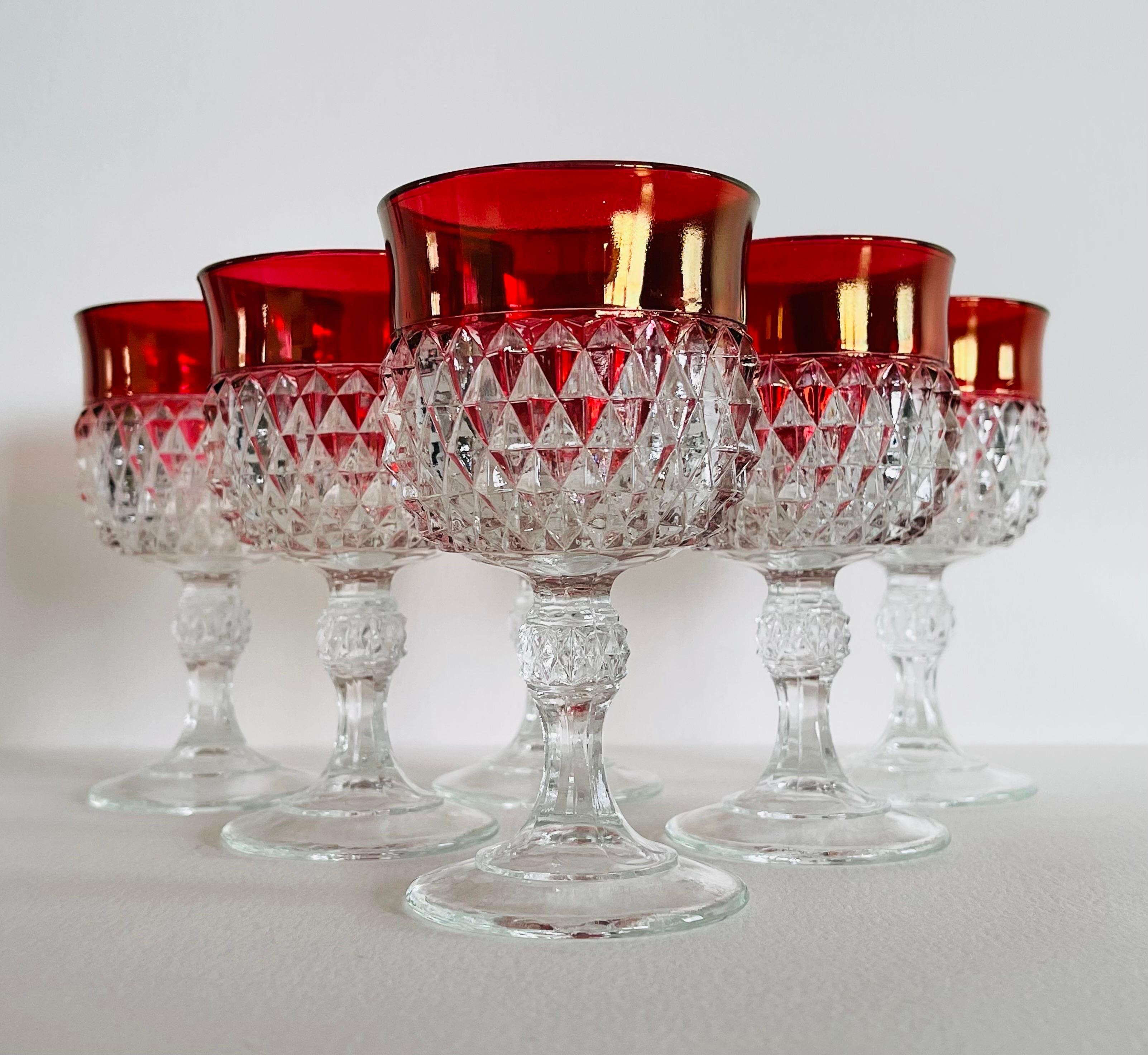 Ruby Glass 1960s Ruby and Diamond Point Wine Goblets, Set of 6 For Sale at 1stDibs ...