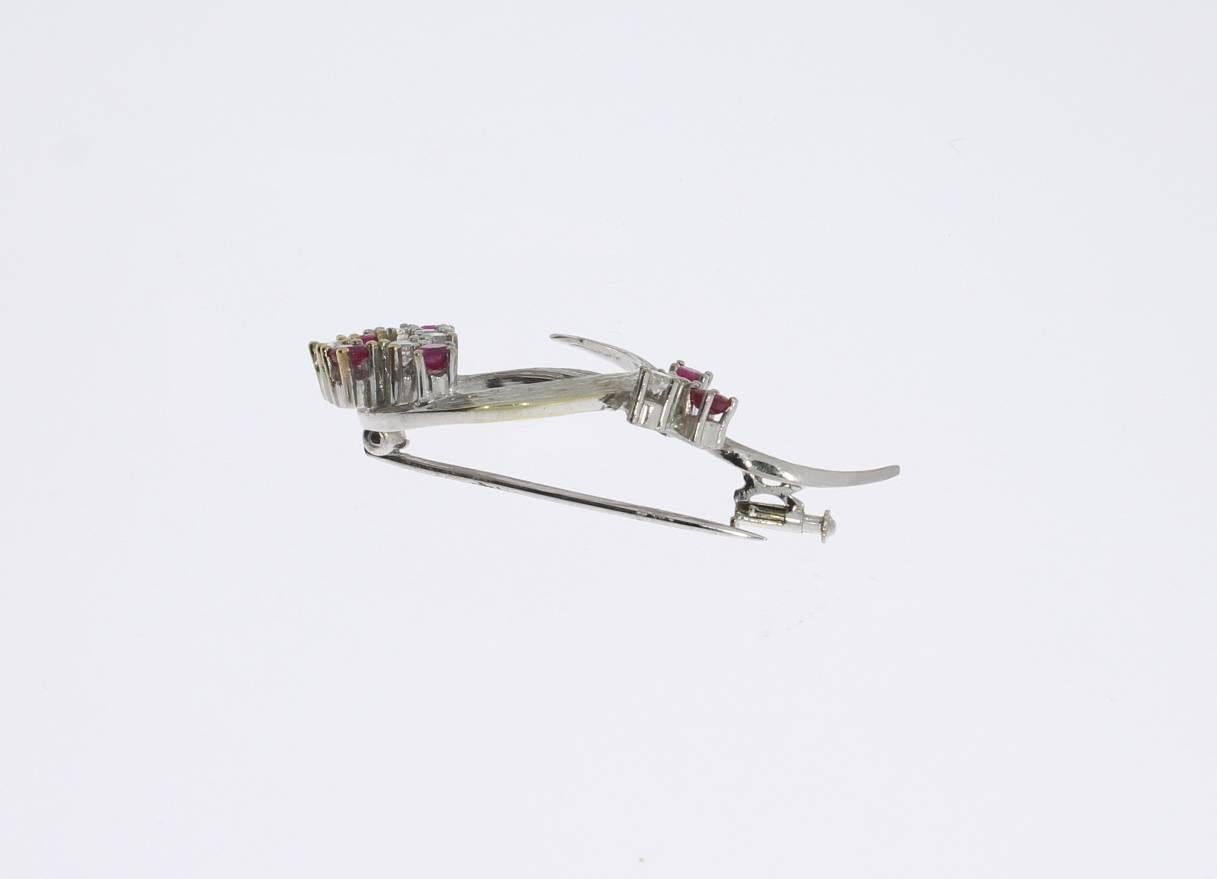 1960s Ruby Diamond White Gold Brooch 1