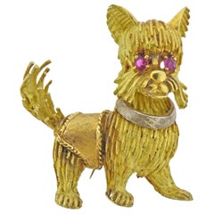 1960s Ruby Gold Dog Brooch Pin