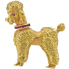 Vintage 1960s Ruby Gold Poodle Dog Brooch Pin