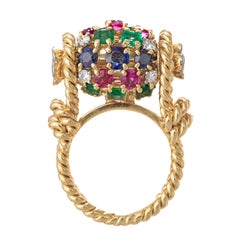 1960s Ruby Sapphire Emerald Diamond Cocktail Ring