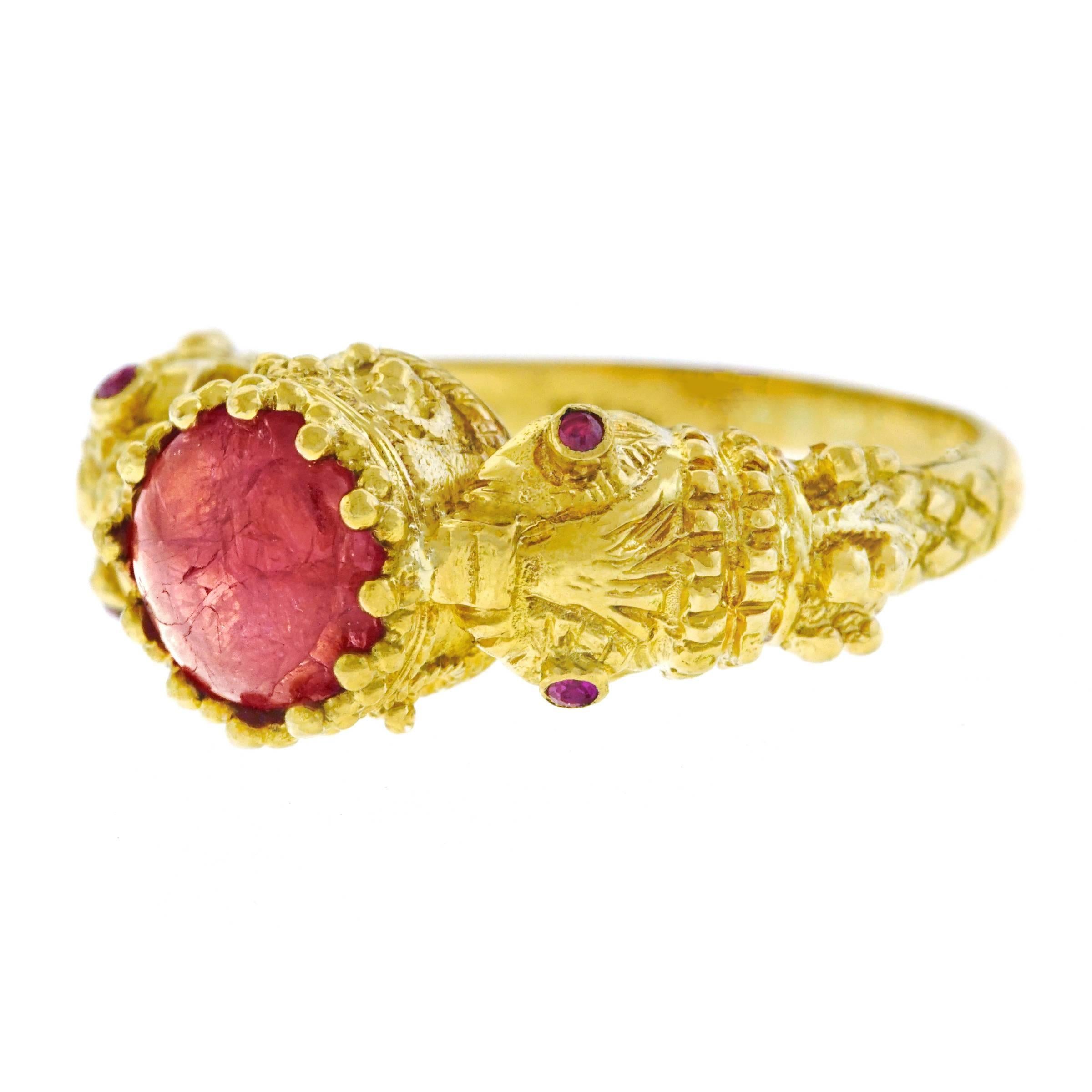 1960s Ruby Set Gold Double Snake Ring 6