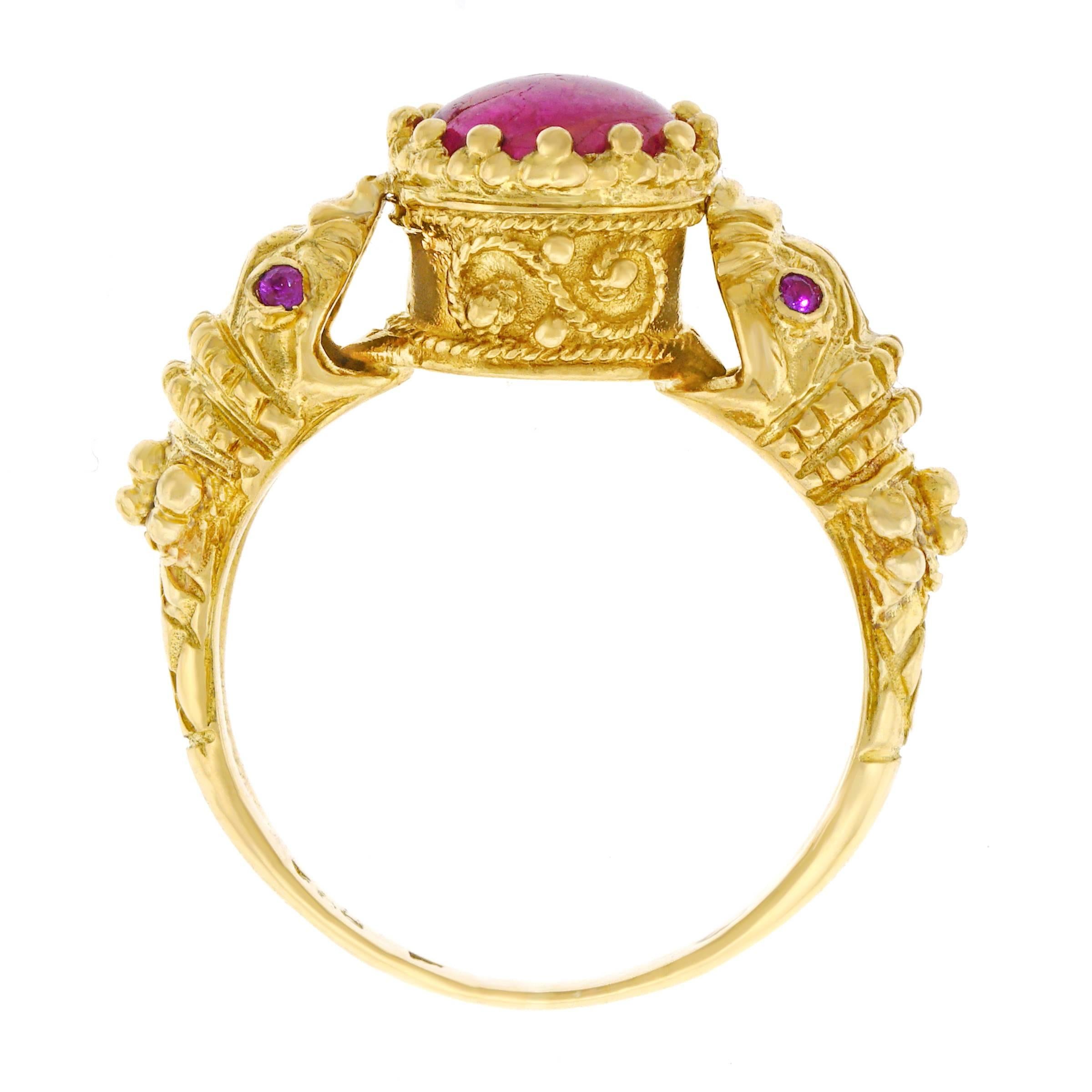 1960s Ruby Set Gold Double Snake Ring In Good Condition In Litchfield, CT