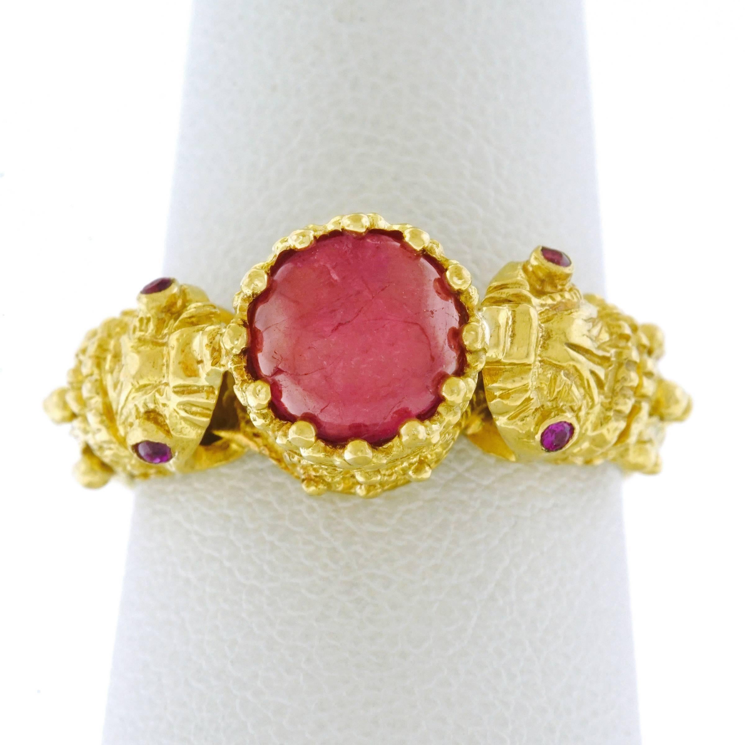 1960s Ruby Set Gold Double Snake Ring 3