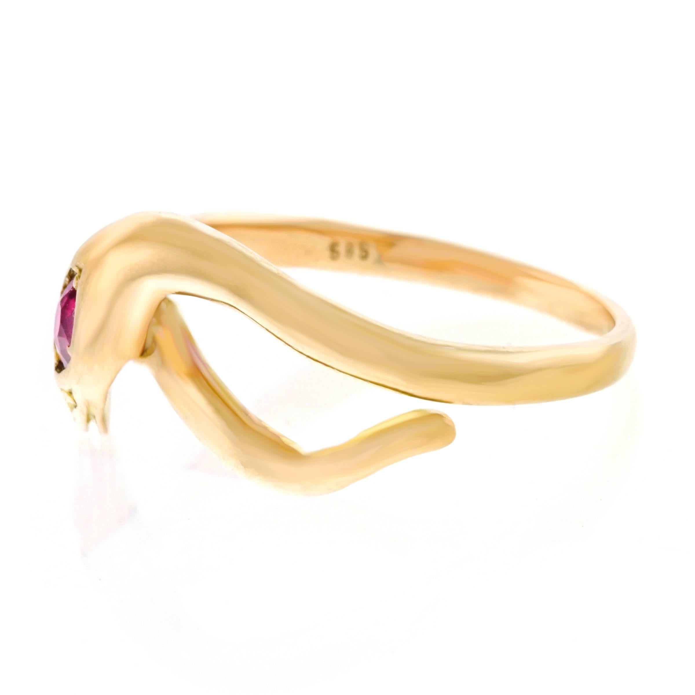1960s Ruby Set Gold Snake Ring 3