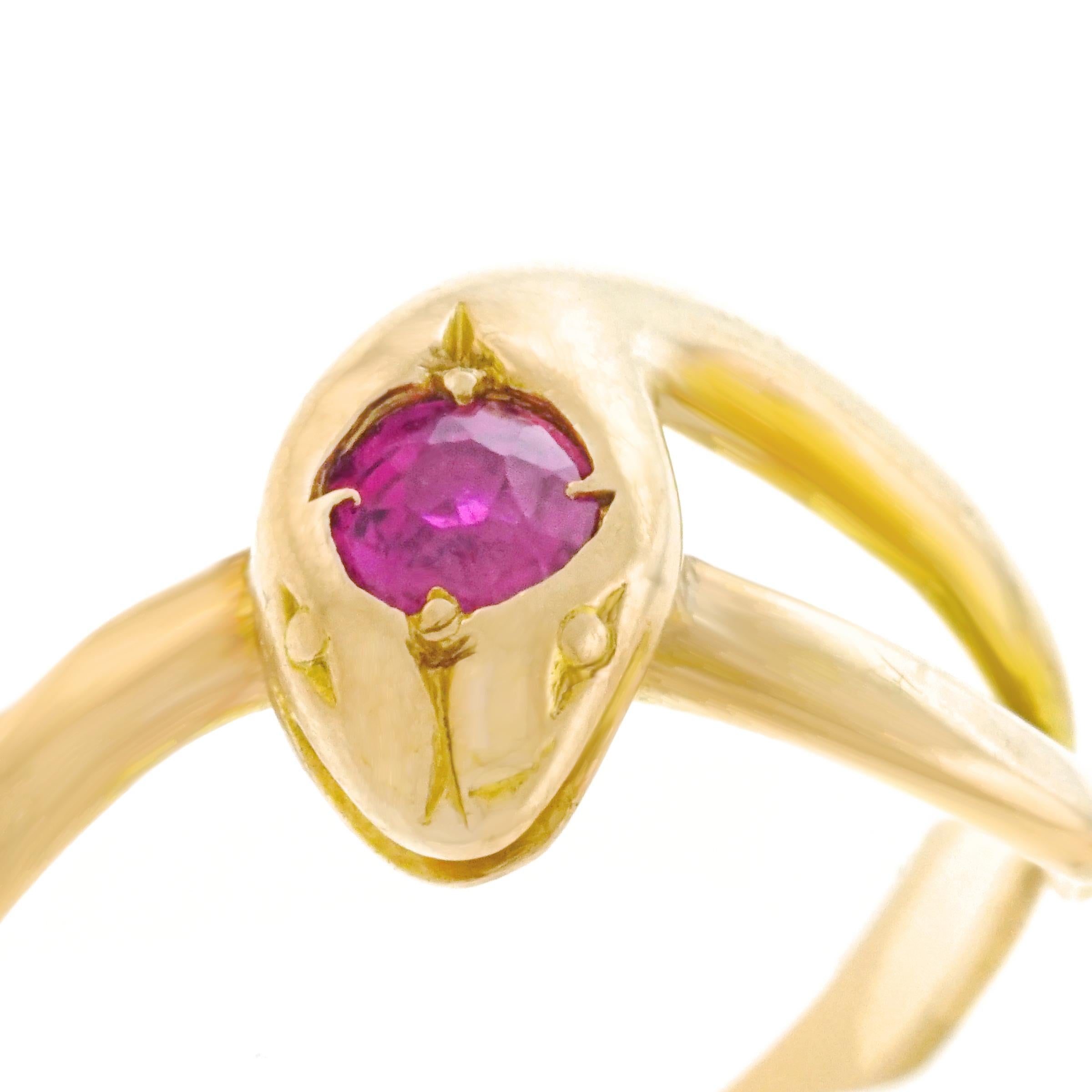 1960s Ruby Set Gold Snake Ring 5