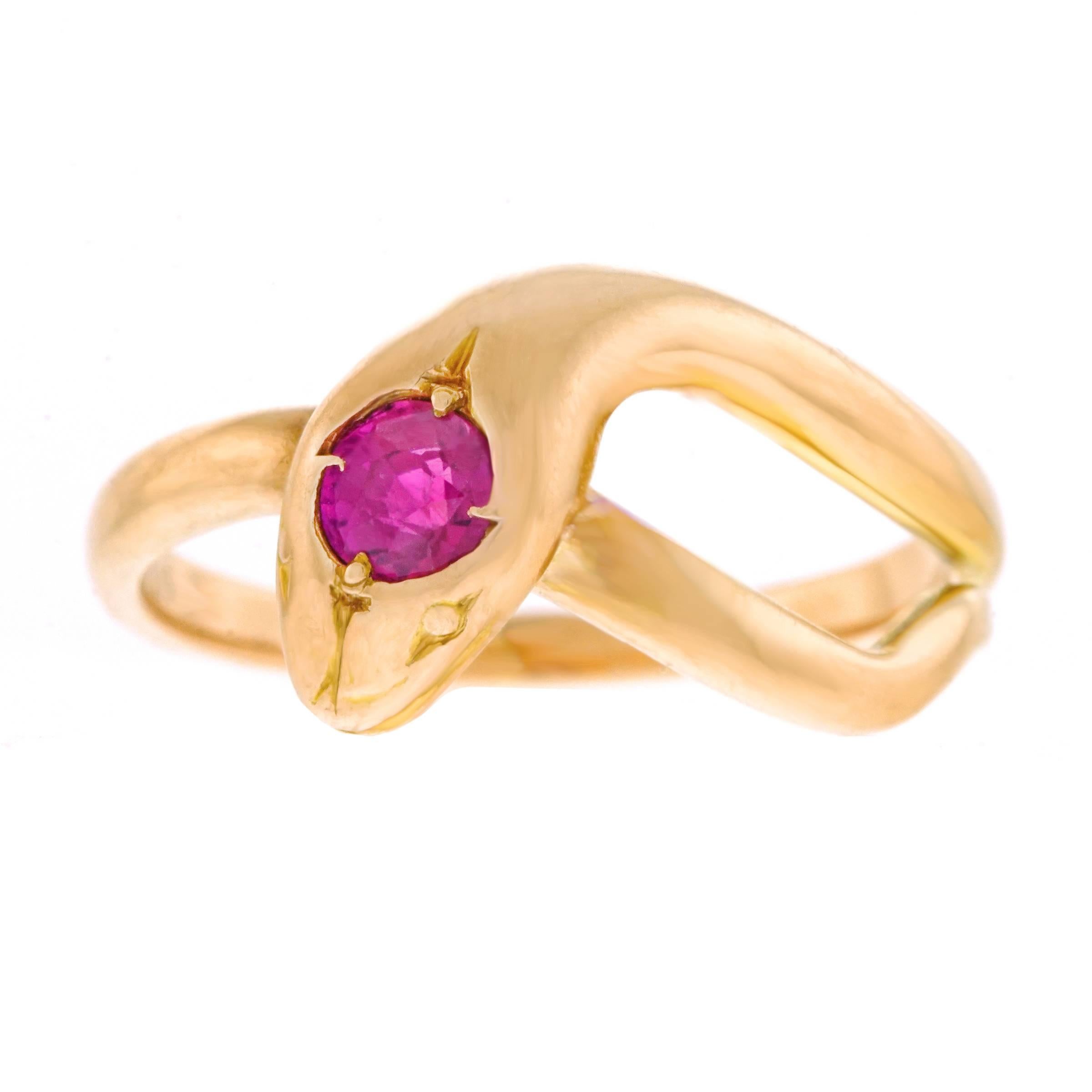 1960s Ruby Set Gold Snake Ring