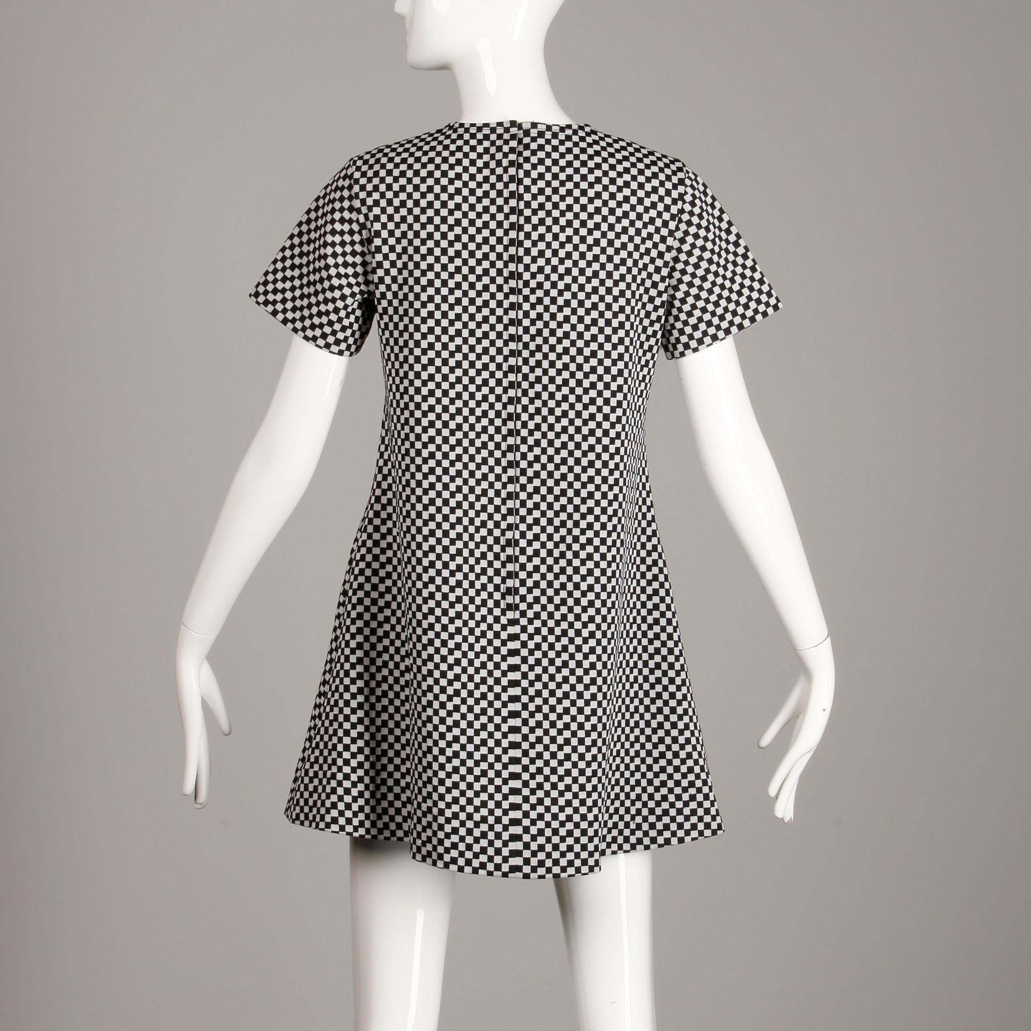 Black 1960s Rudi Gernreich/ Harmon Knitwear Vintage Mod B&W Checker Mini Dress
