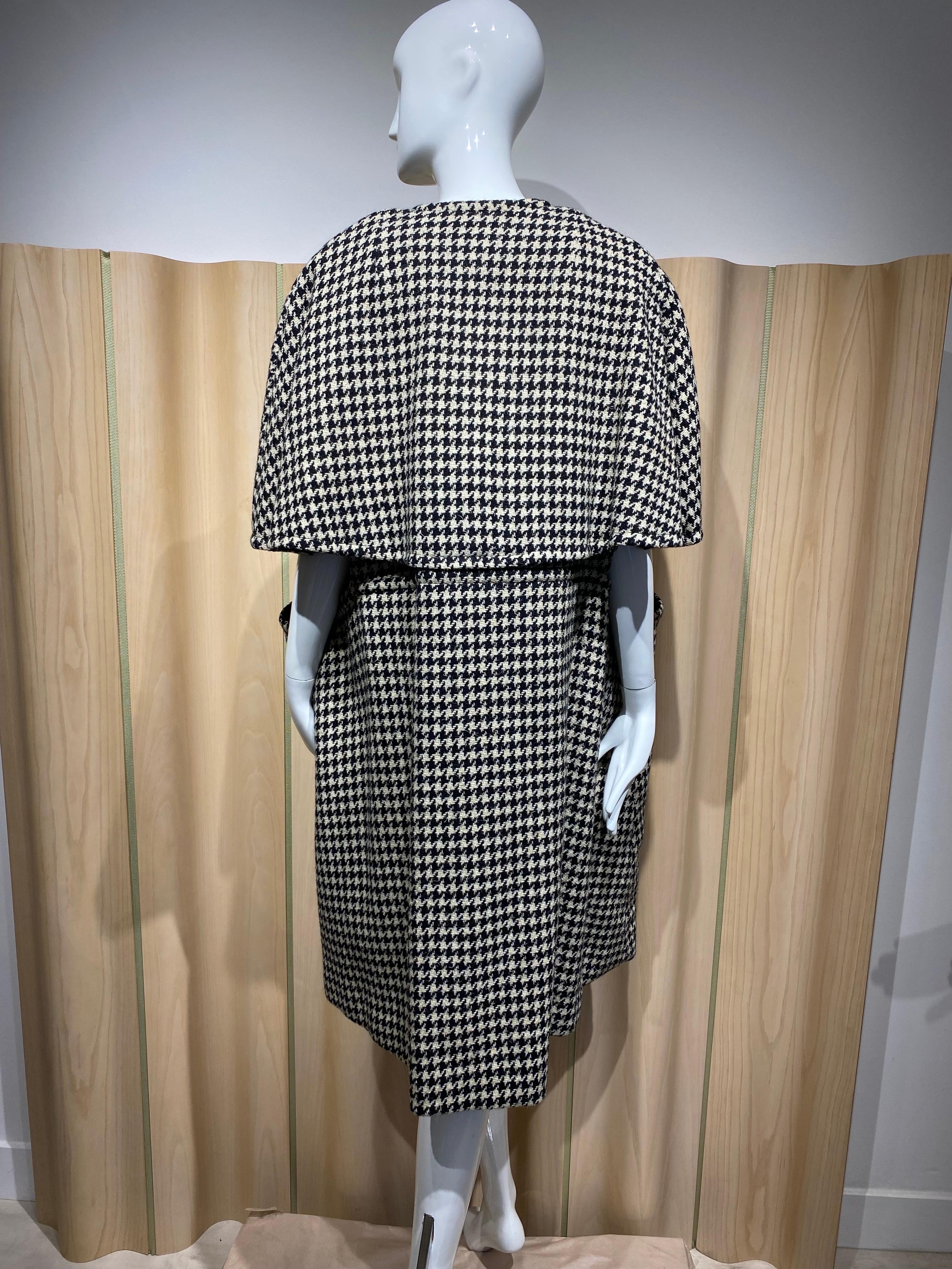 1960s Rudi Gernreich Houndstooth Wool Cape Coat with Large Pockets 3