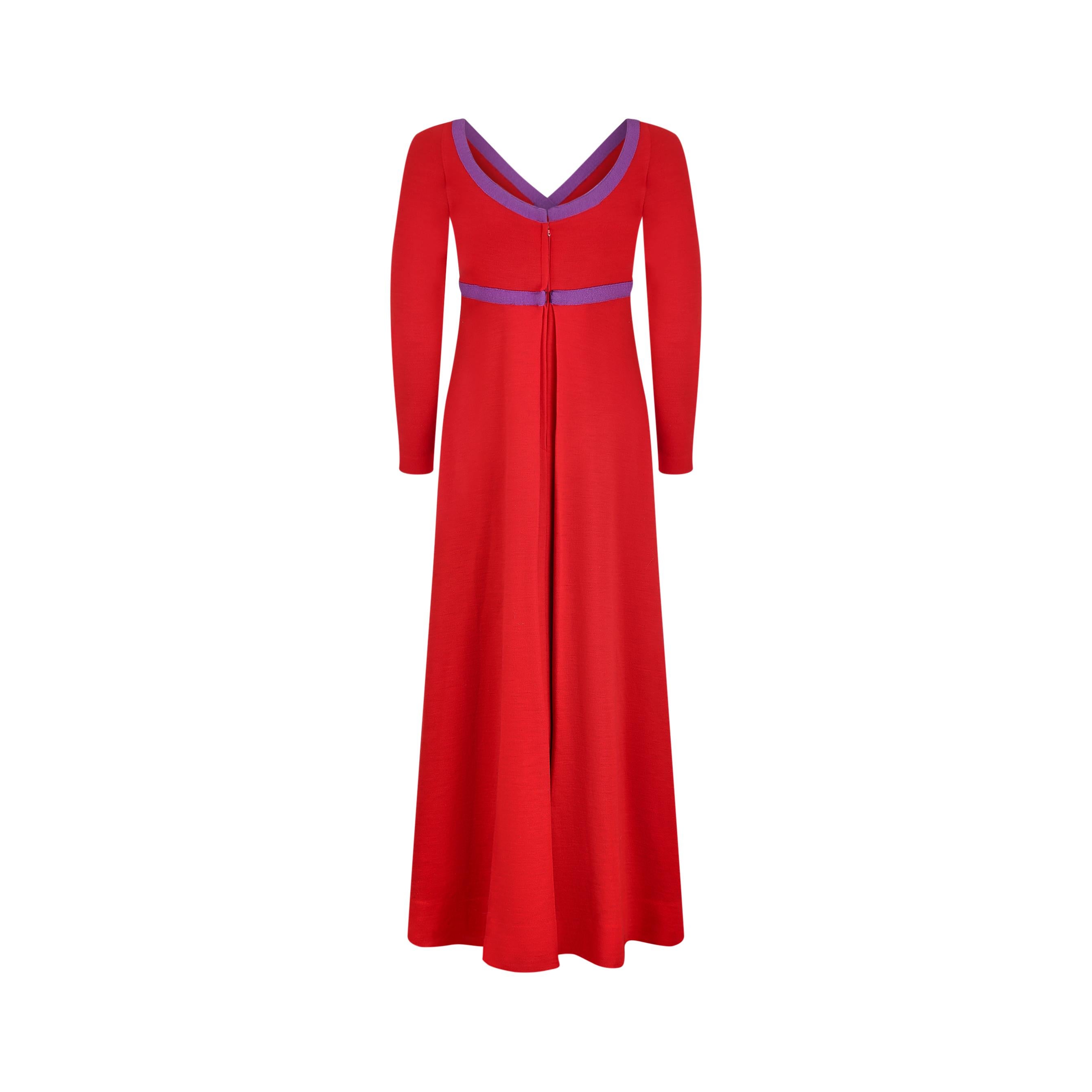 1969 Rudi Gernreich Red and Purple Wool Maxi Dress In Excellent Condition For Sale In London, GB