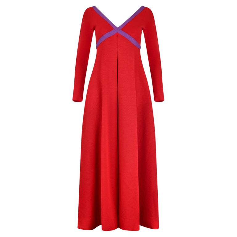 1969 Rudi Gernreich Red And Purple Wool Maxi Dress 1969 Rudi Gernreich Red And Purple Wool Maxi Dress