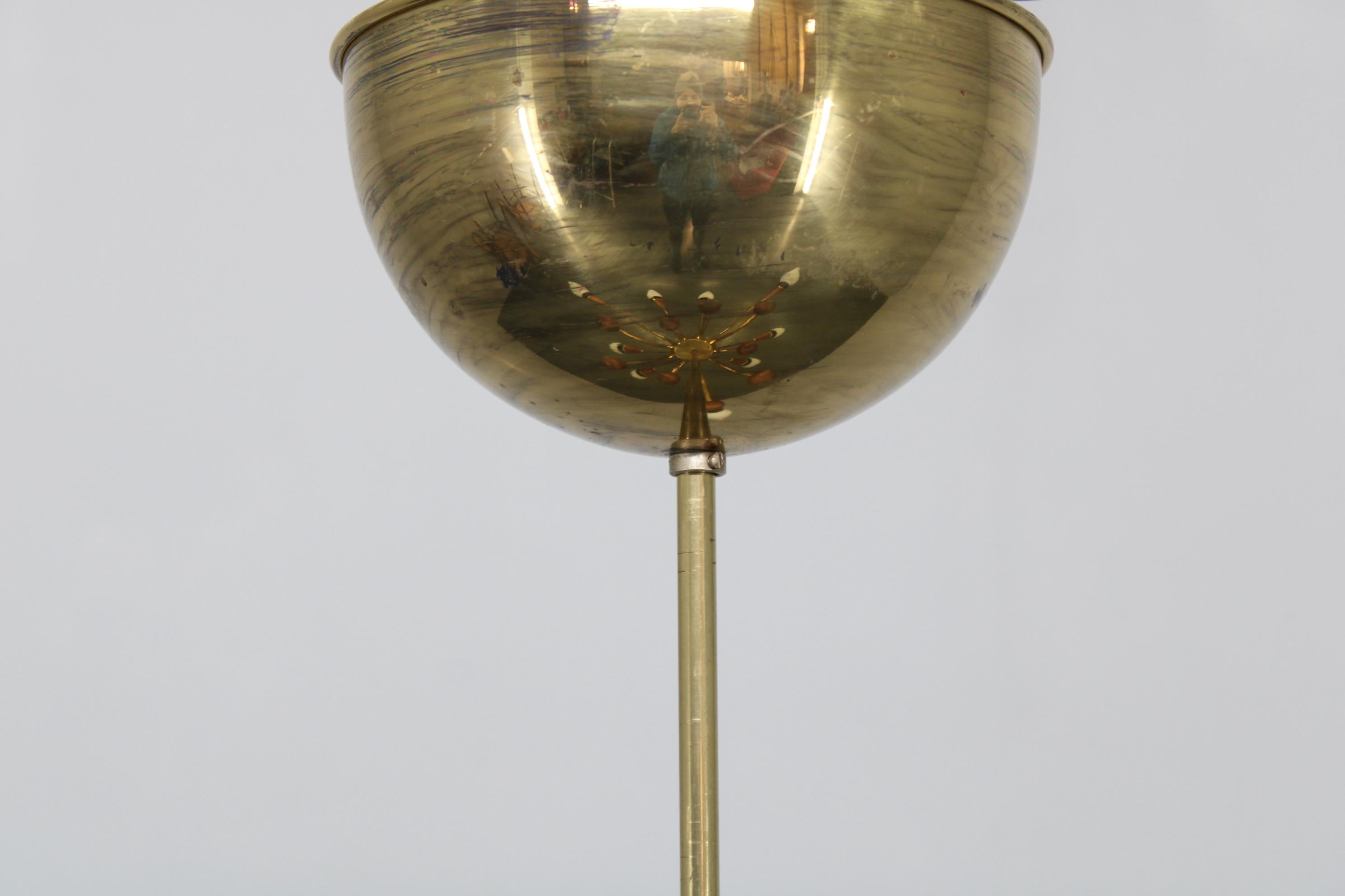1960s Rupert Nikoll Brass and Teak Opaline Glass Chandelier, Austria For Sale 1