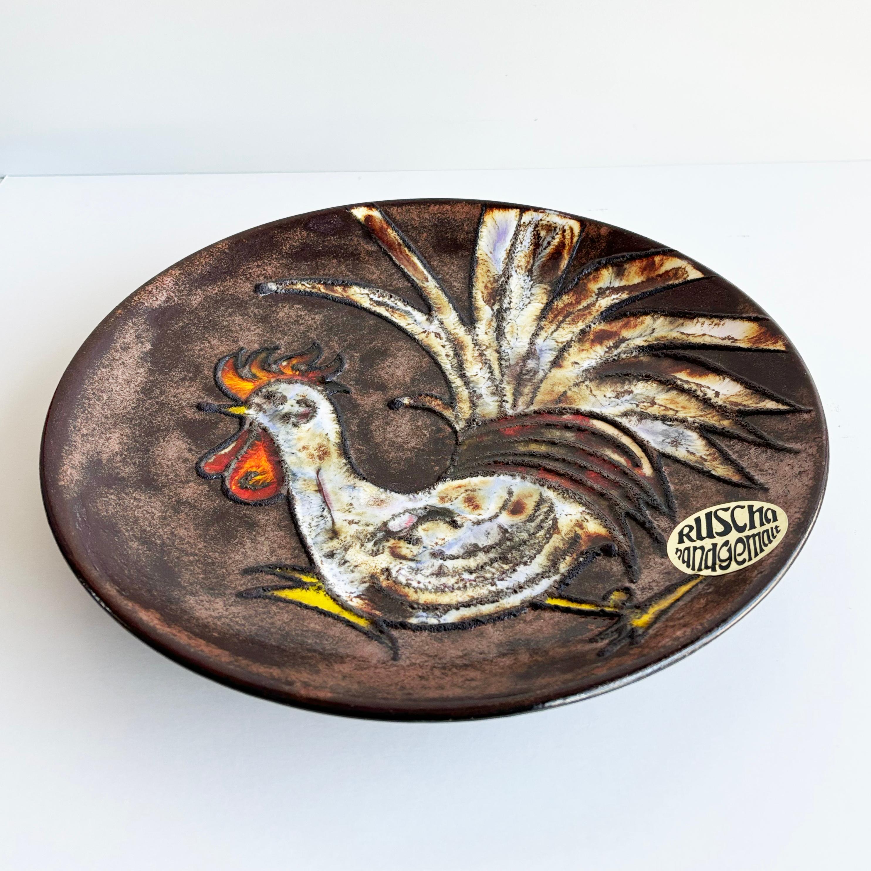 1960's Ruscha Keramik 'Hahn' Dekorative Wandteller im Angebot 3