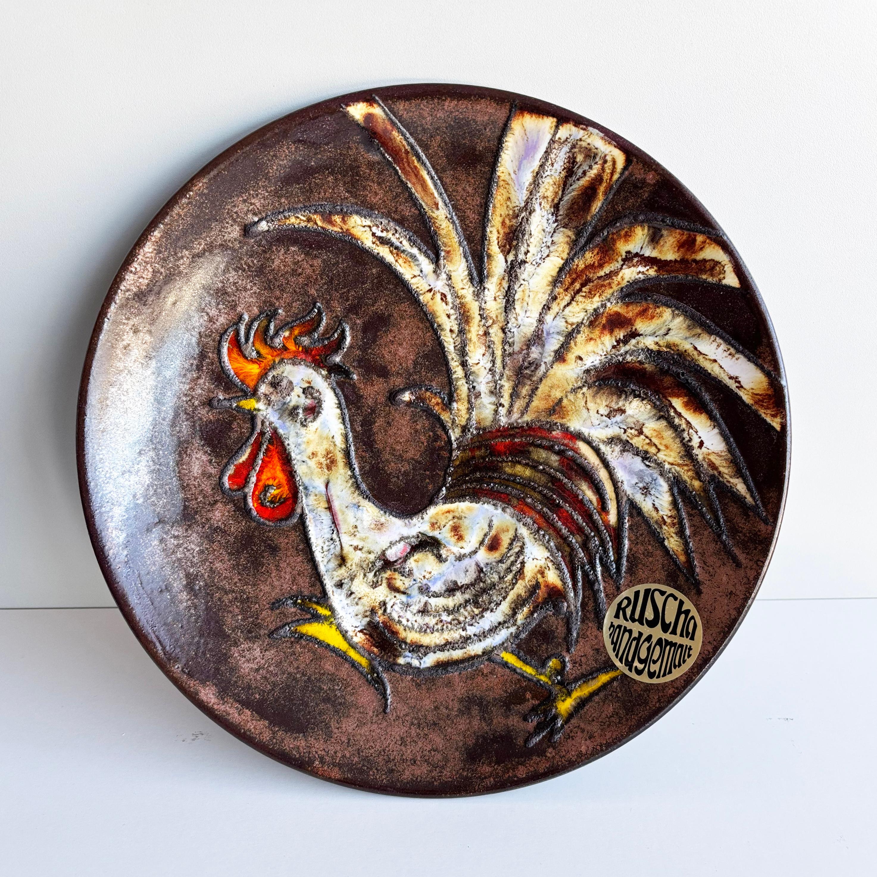 1960's Ruscha Keramik 'Hahn' Dekorative Wandteller im Angebot 4